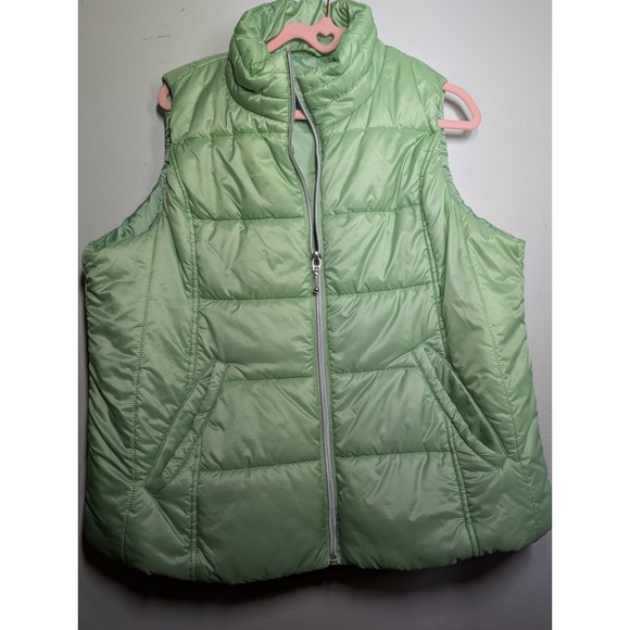 ANORAK‎ Women's Chevron Puffer Vest In Lime Green Size Large Packable - Picture 1 of 7